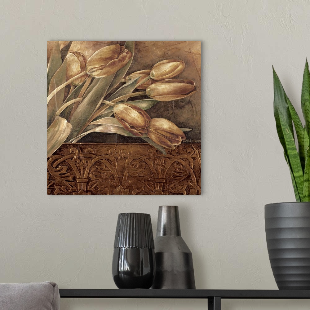 A modern room featuring Copper Tulips II
