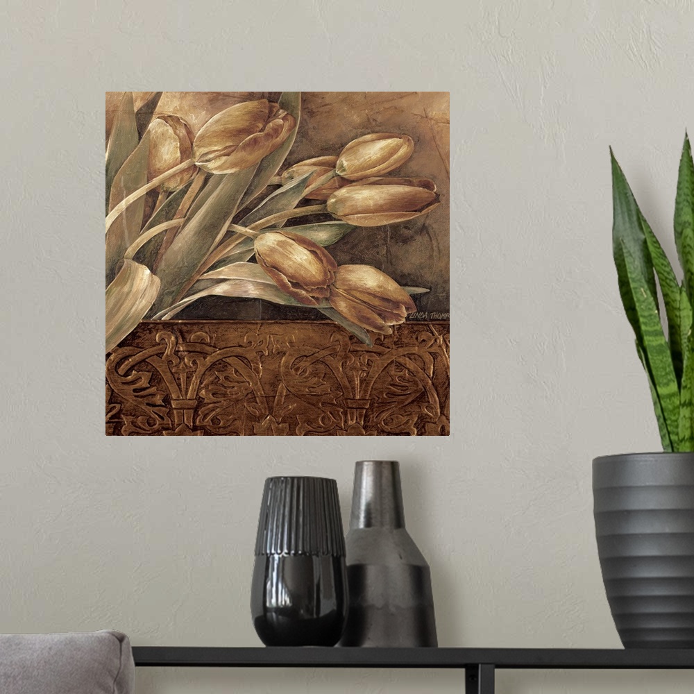 A modern room featuring Copper Tulips II