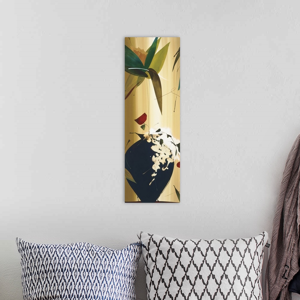 A bohemian room featuring A modern abstract of a bouquet of flowers in a vase.