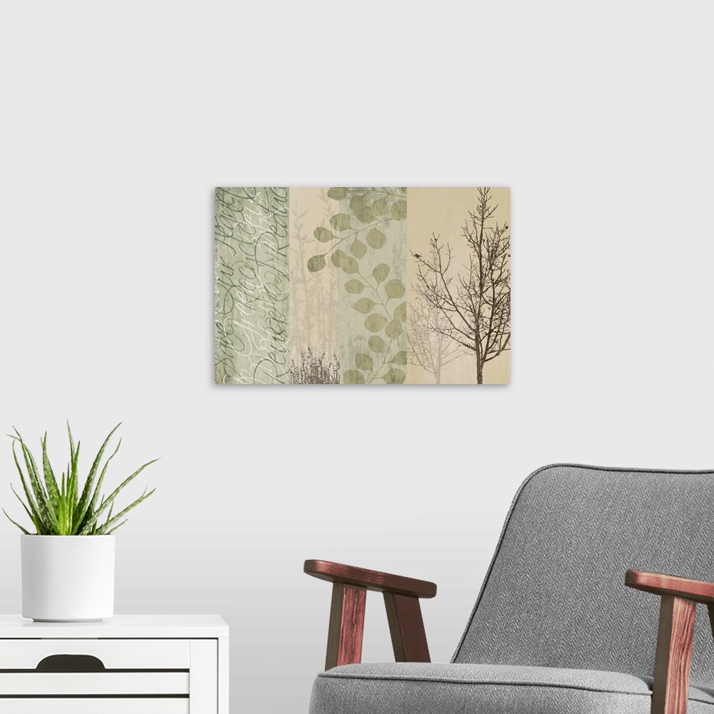 A modern room featuring A horizontal digital composite of four individual images in a Earth Day theme.