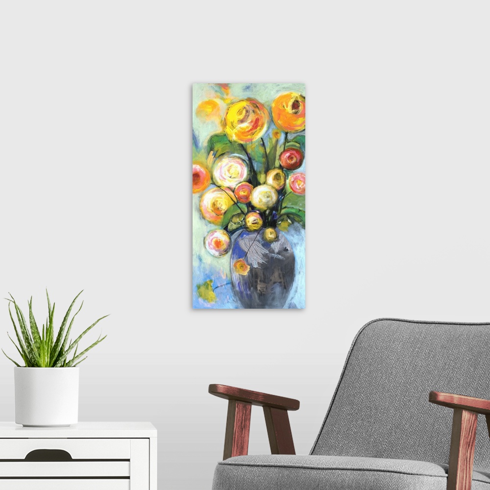 A modern room featuring Floral arrangement.
