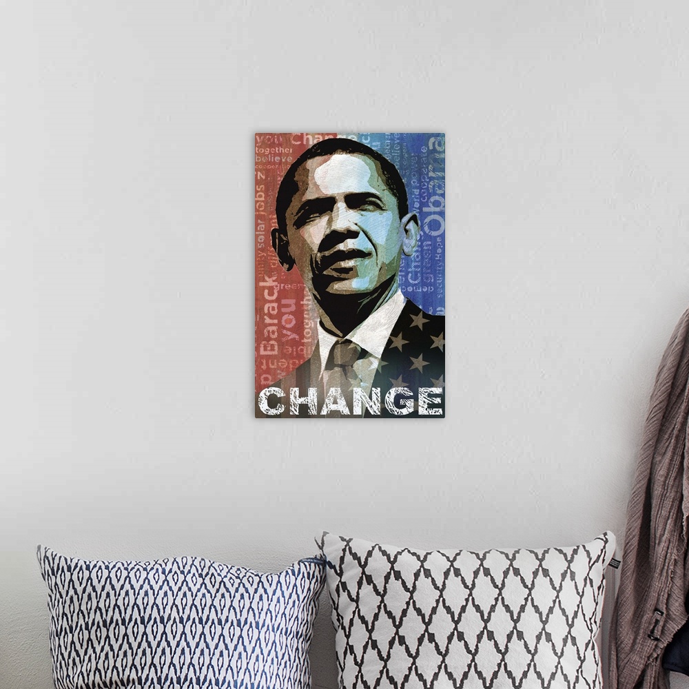 A bohemian room featuring Obama: Change