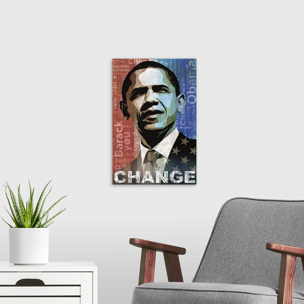 A modern room featuring Obama: Change
