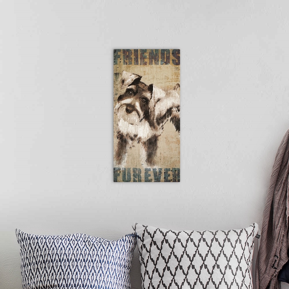 A bohemian room featuring "Friends Forever" with a Miniature Schnauzer.