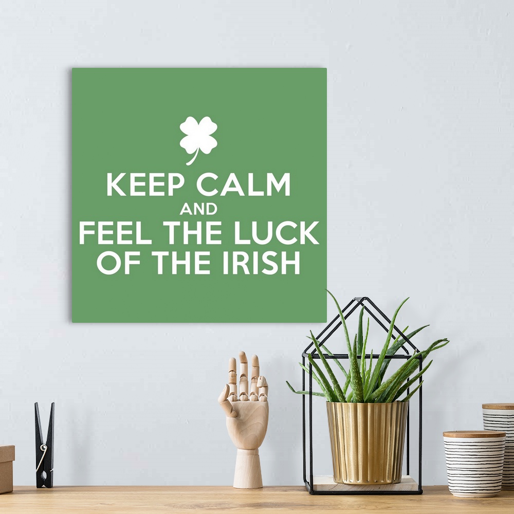 A bohemian room featuring "Keep Calm and Feel the Luck of the Irish" in white and green.