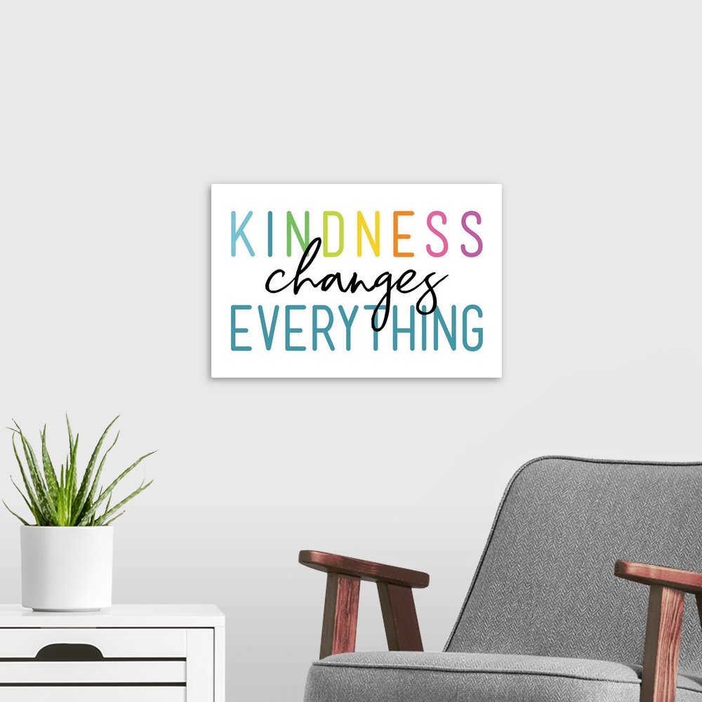 A modern room featuring Kindness Changes Everything
