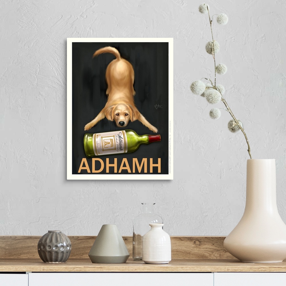 A farmhouse room featuring Retro style advertising poster featuring Golden Retriever with Scottish Whisky