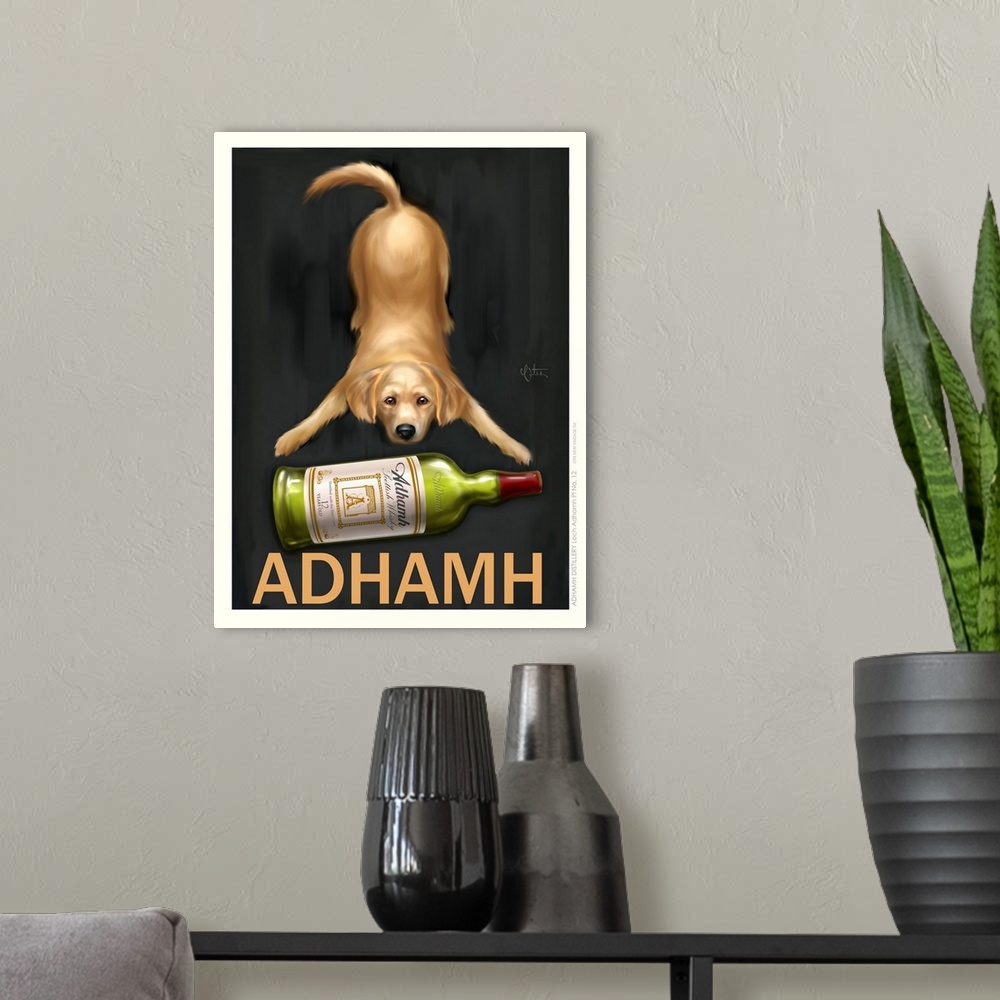 A modern room featuring Retro style advertising poster featuring Golden Retriever with Scottish Whisky