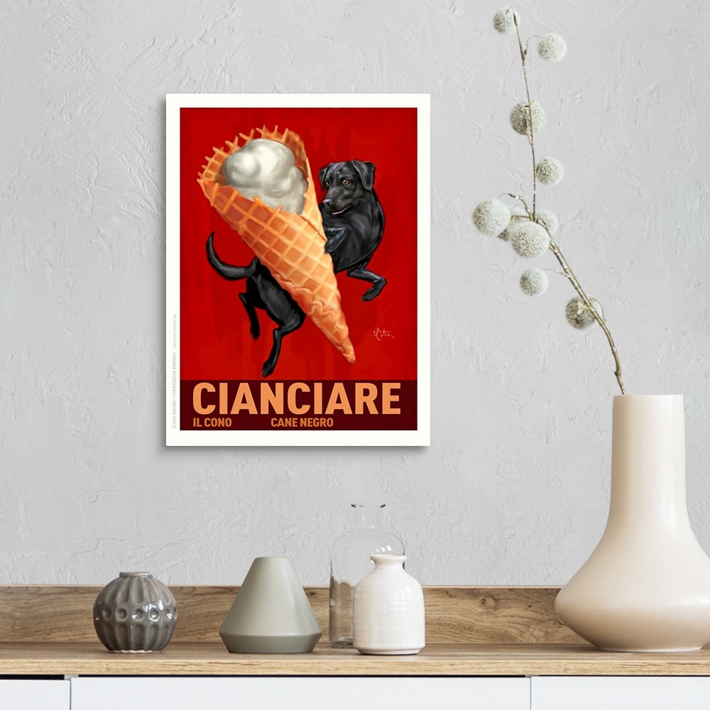A farmhouse room featuring Retro style advertising poster featuring Black Lab with Italian Waffle Cone