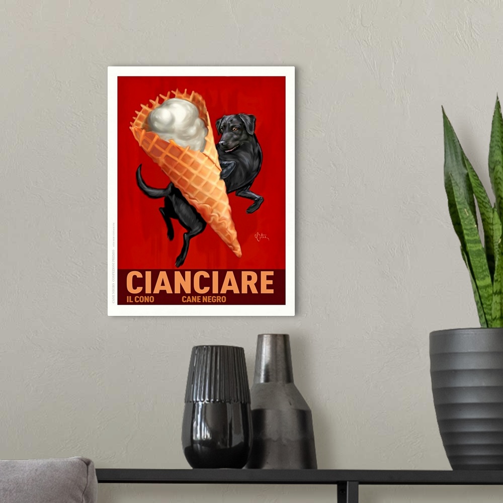 A modern room featuring Retro style advertising poster featuring Black Lab with Italian Waffle Cone