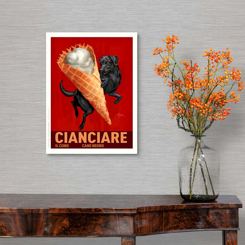 A traditional room featuring Retro style advertising poster featuring Black Lab with Italian Waffle Cone