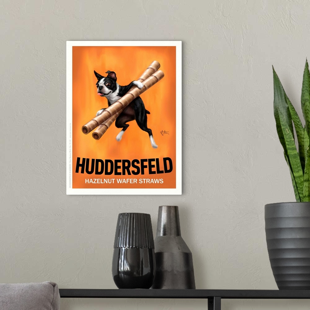 A modern room featuring Retro style advertising poster featuring Boston Terrier with Wafer Straws