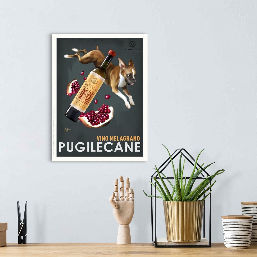 A bohemian room featuring Retro style advertising poster featuring Boxer and Italian Pomegranate Wine
