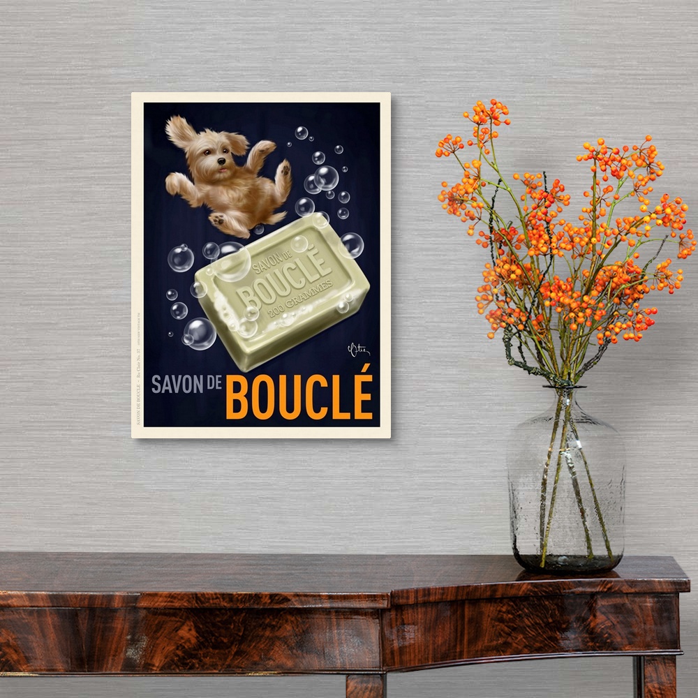 A traditional room featuring Retro style advertising poster featuring Poodle with French Soap