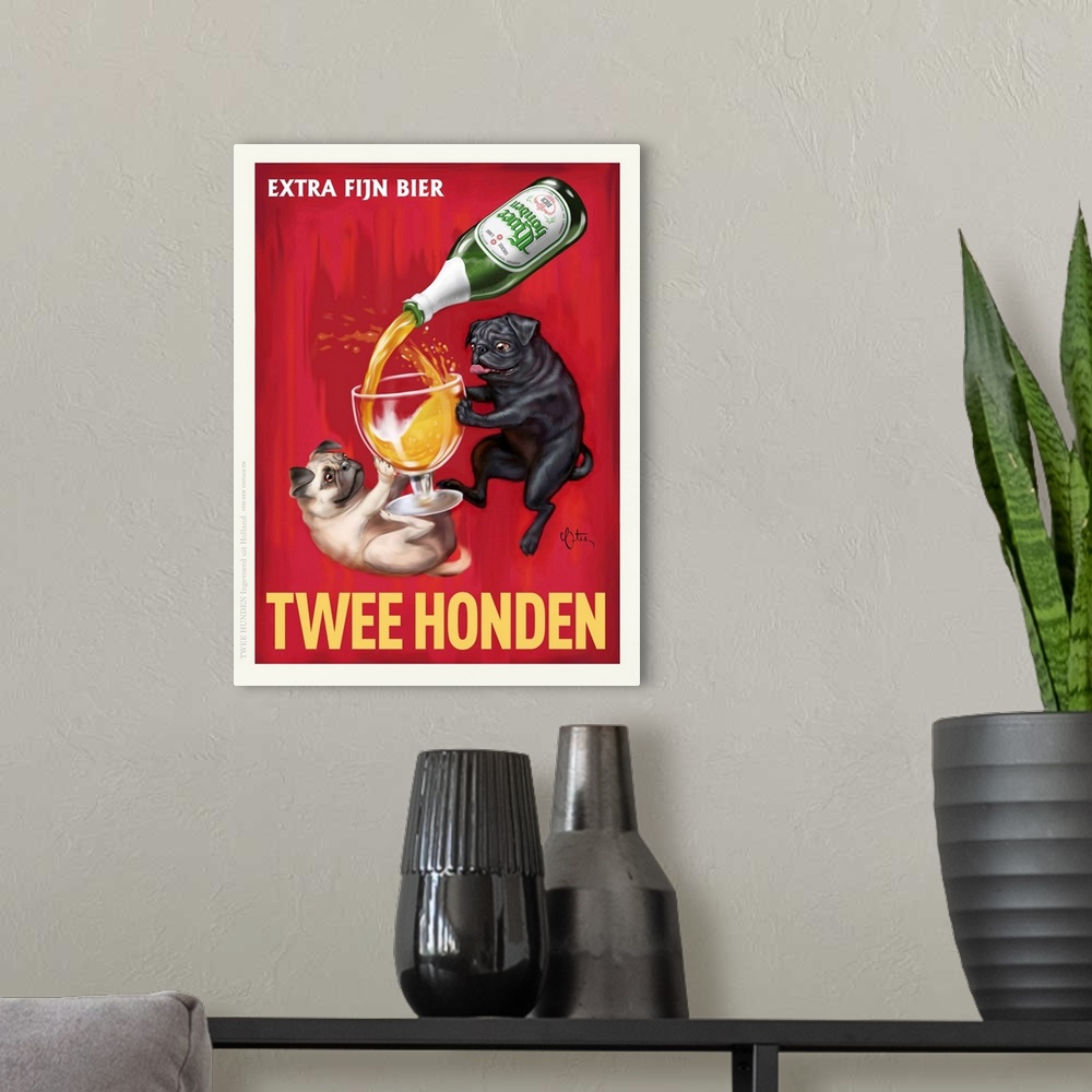 A modern room featuring Retro style advertising poster featuring Pugs with Dutch Beer