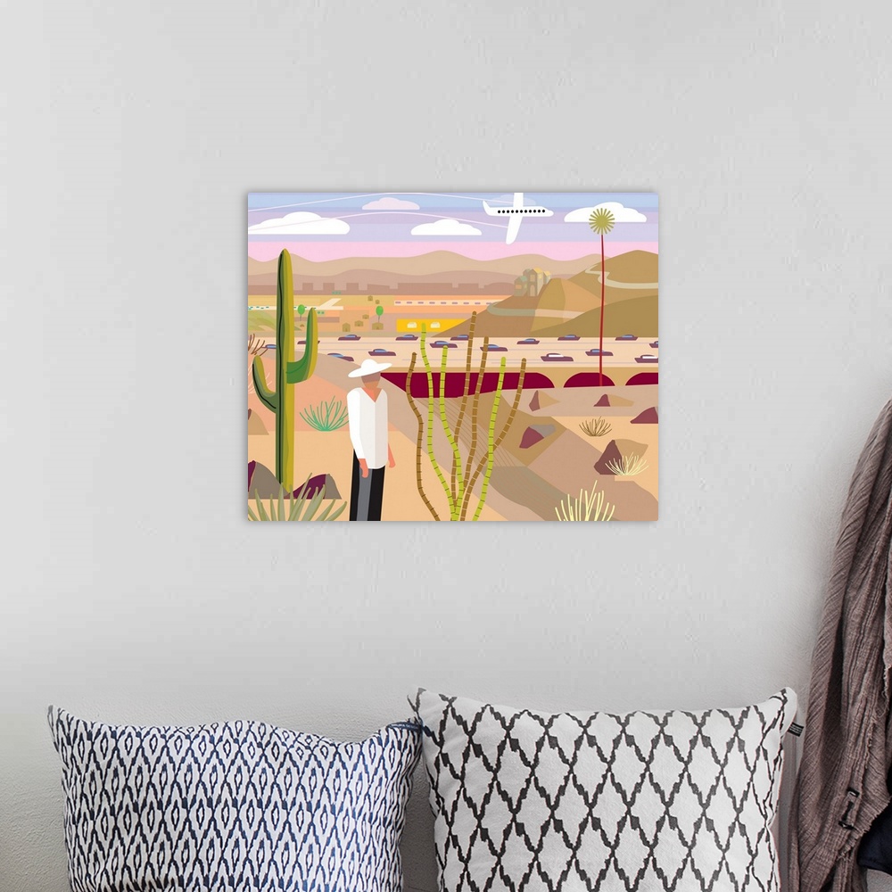 A bohemian room featuring Bright sunlight in the desert at Scottsdale, Arizona. illustration and painting.