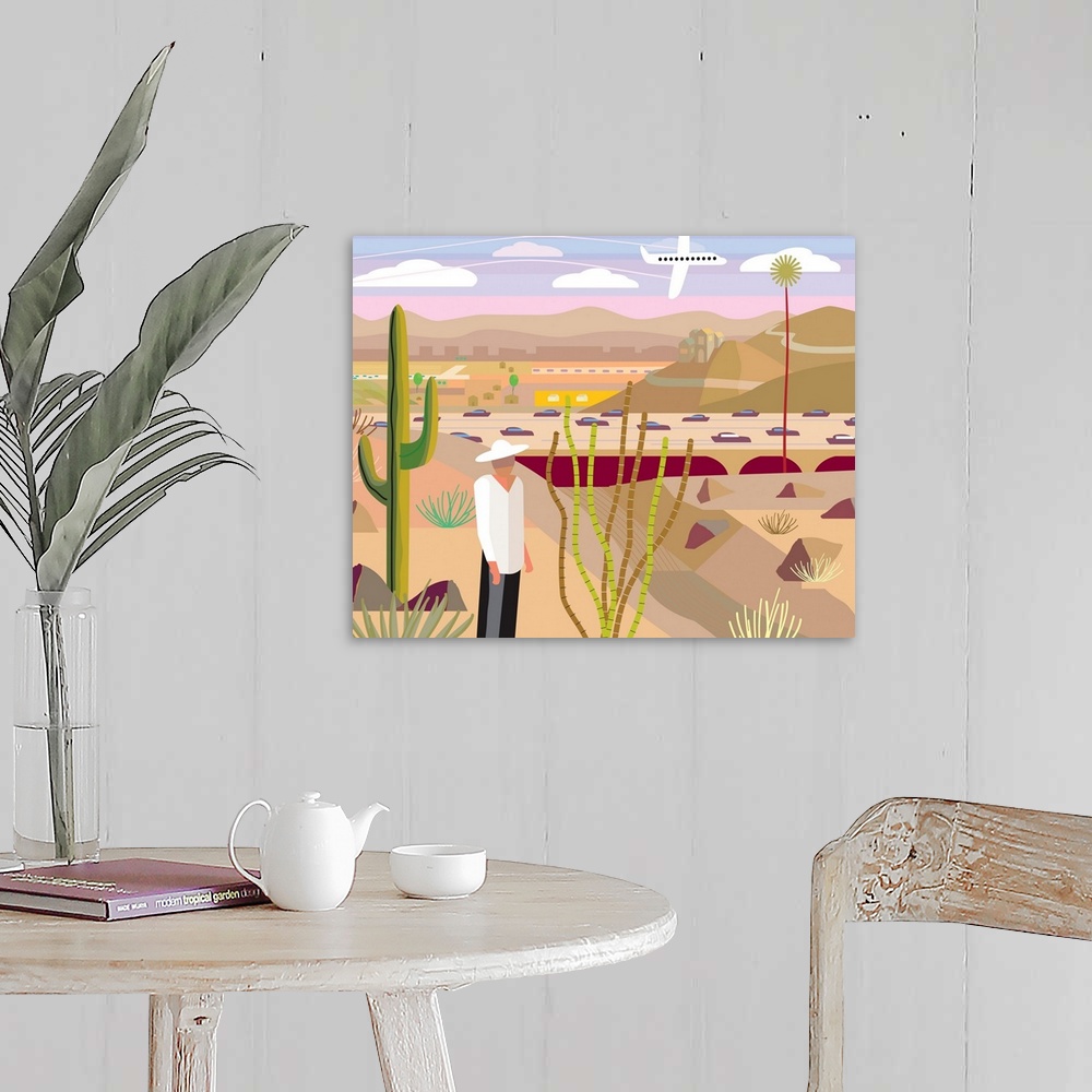 A farmhouse room featuring Bright sunlight in the desert at Scottsdale, Arizona. illustration and painting.