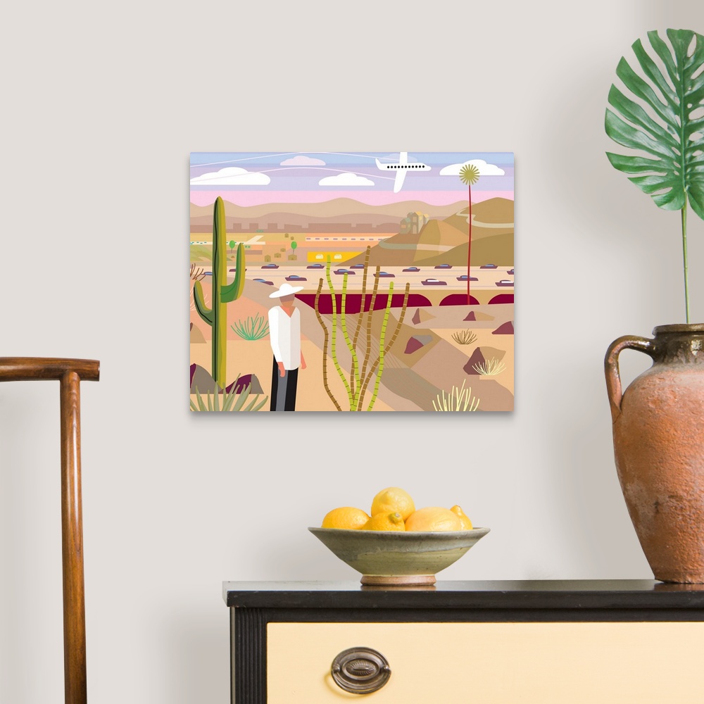 A traditional room featuring Bright sunlight in the desert at Scottsdale, Arizona. illustration and painting.