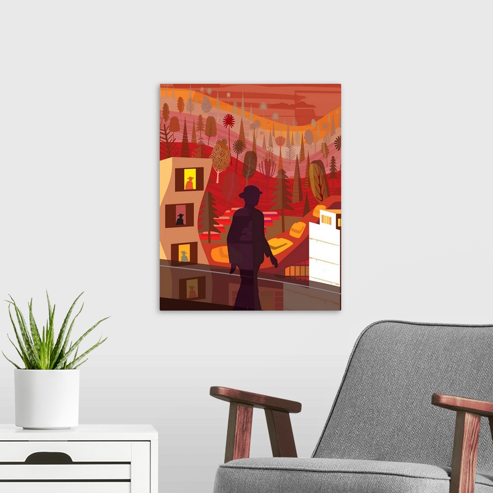 A modern room featuring Autumn in the City
