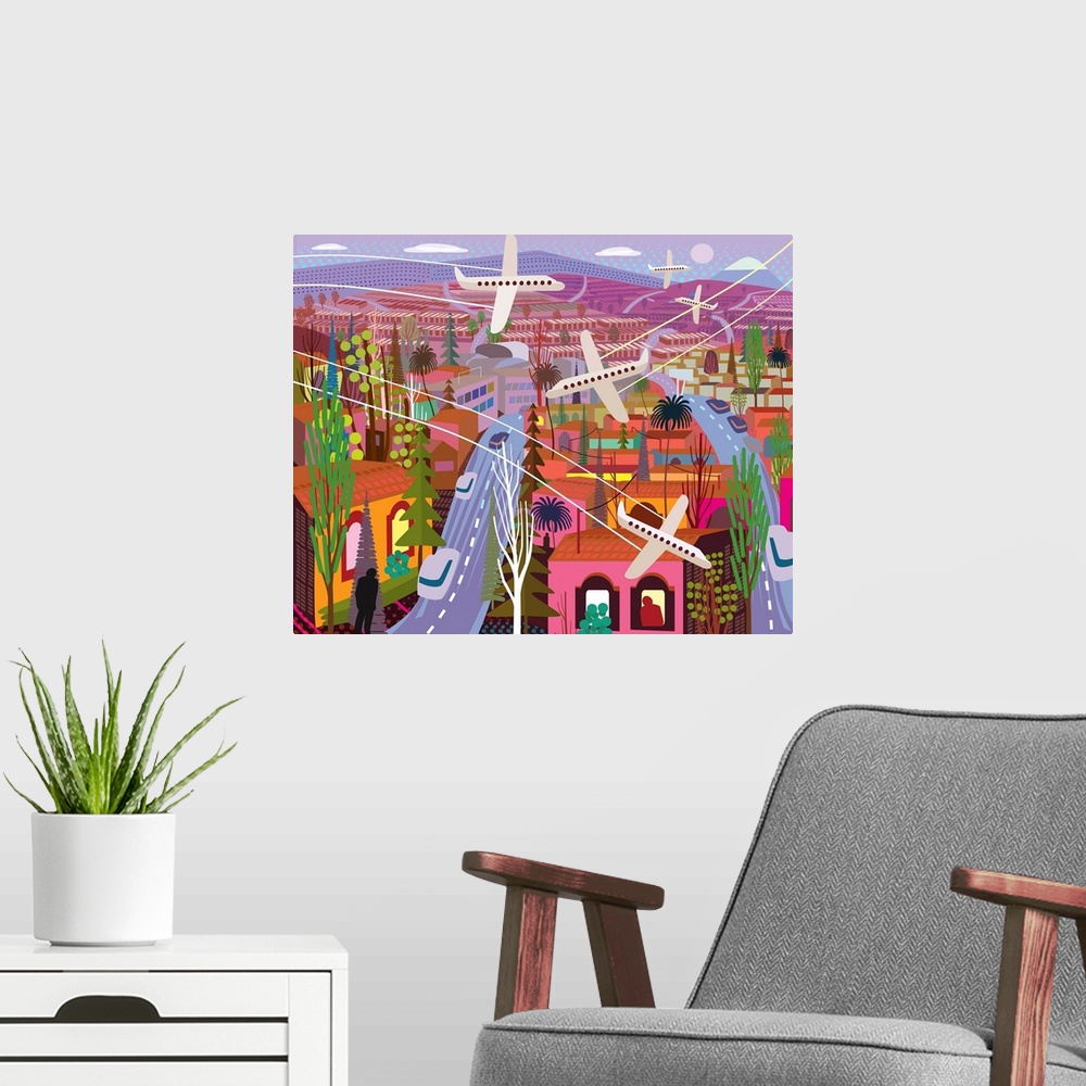 A modern room featuring Busy City