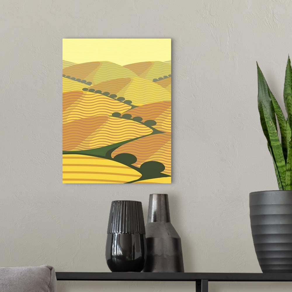 A modern room featuring Illustration of Abstracted Yellow Hills in Baja California Coastline.