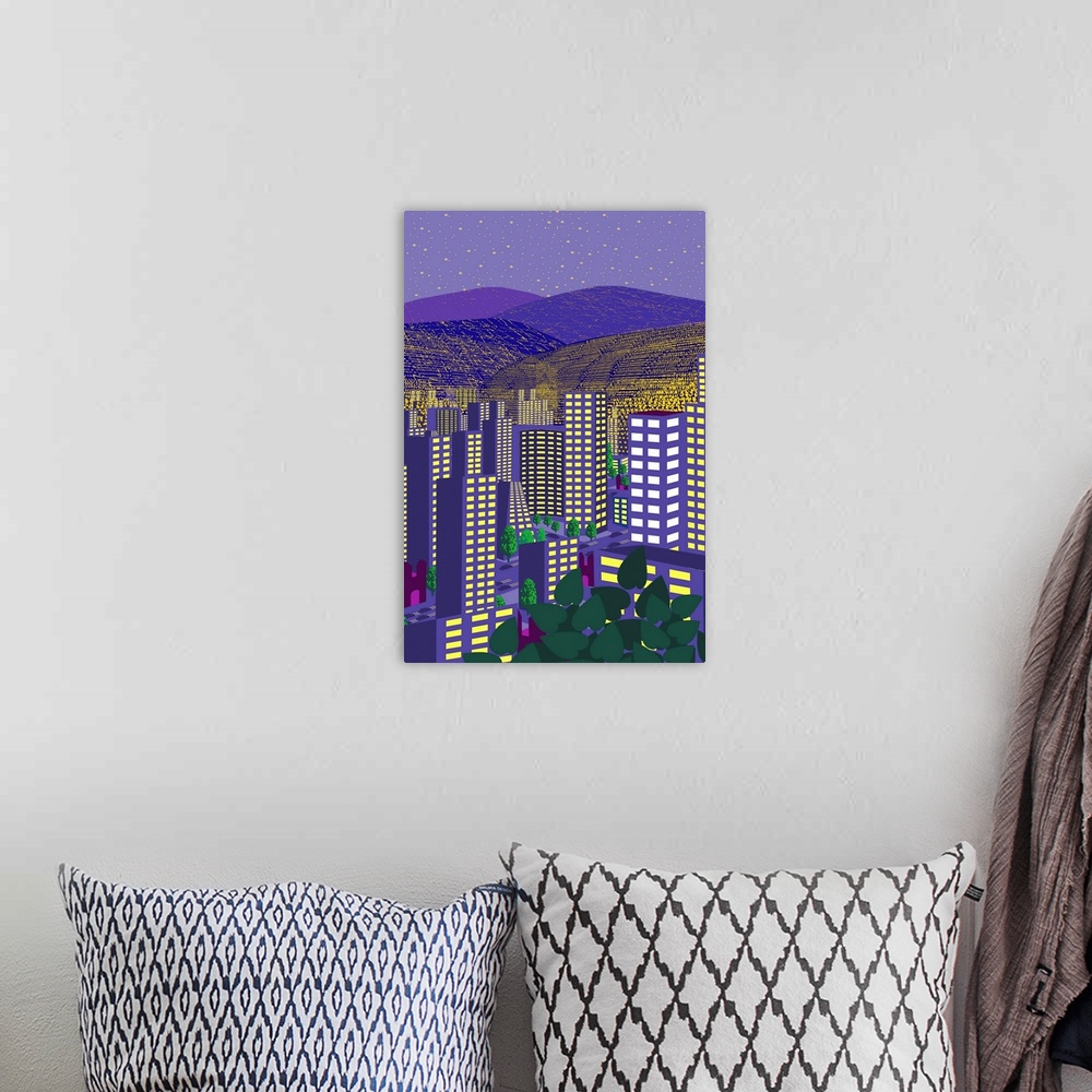 A bohemian room featuring Inspired by Mexico City at night. Illustration and painting