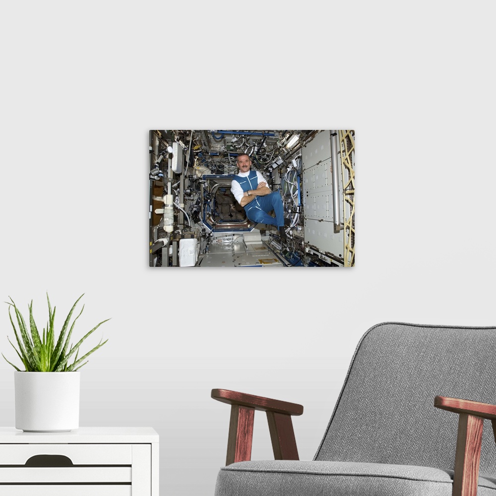 A modern room featuring Photograph taken by Commander Chris Hadfield during expedition 34 to the International Space Stat...