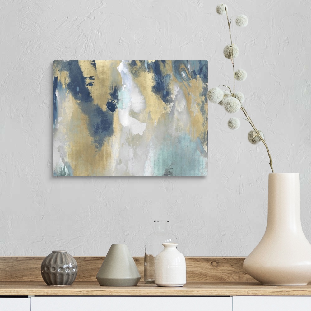 A farmhouse room featuring Abstract Aqua Stains