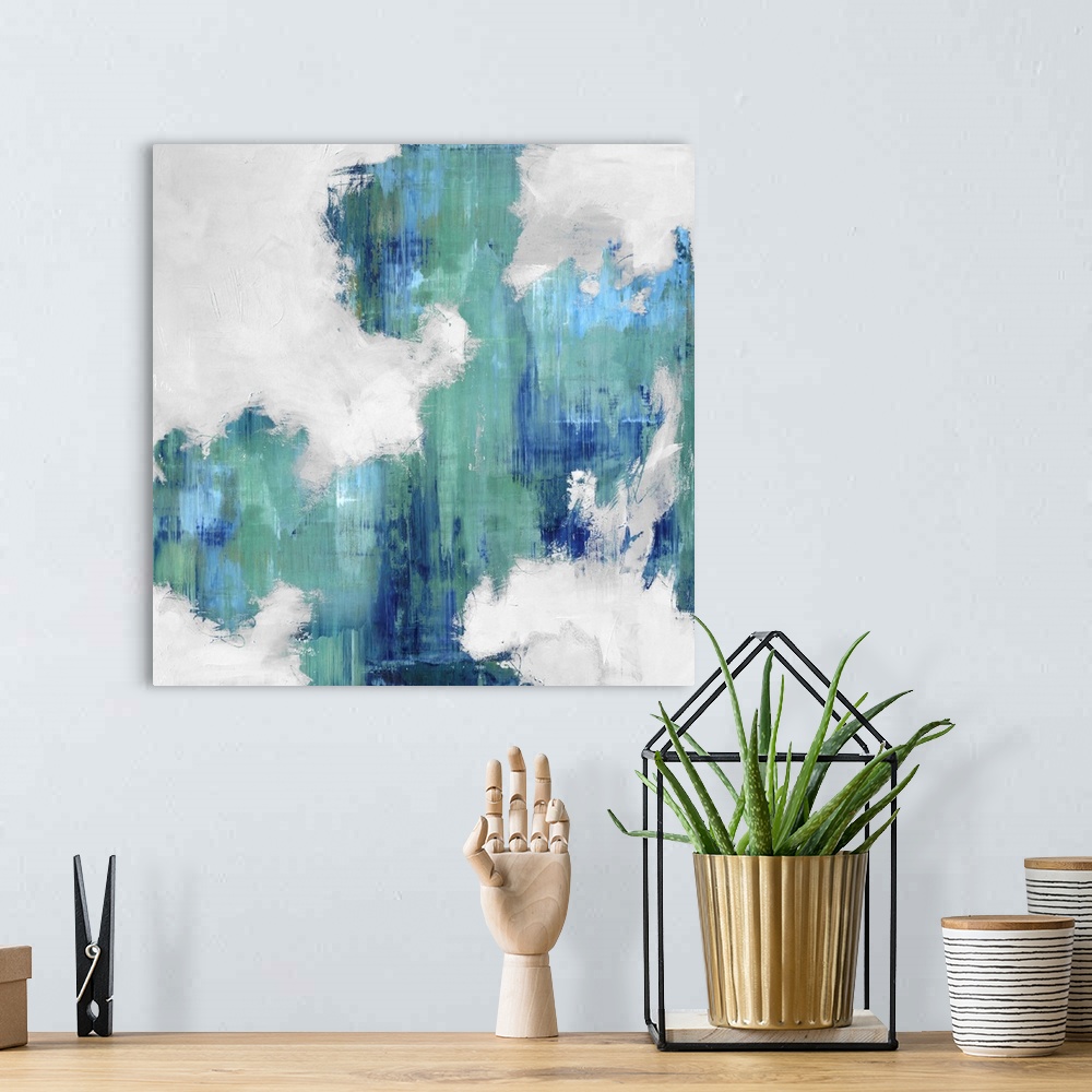A bohemian room featuring Abstract Blue And White IV