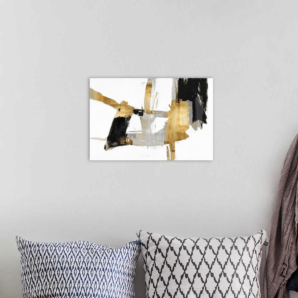 A bohemian room featuring Abstract Collage Black Gold