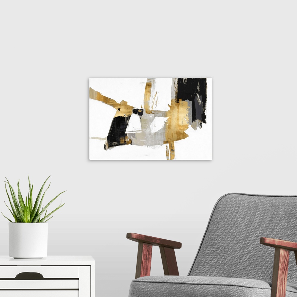 A modern room featuring Abstract Collage Black Gold