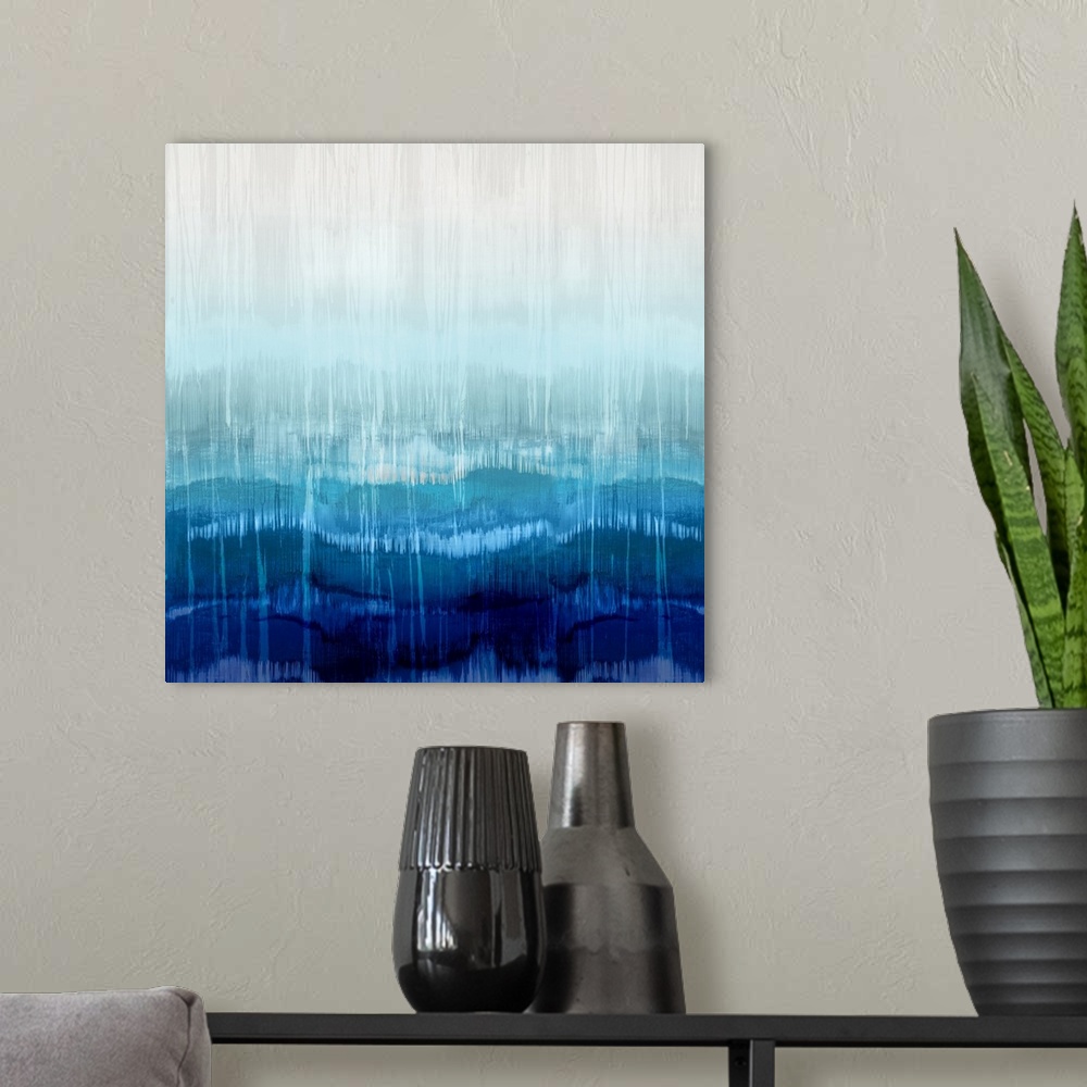 A modern room featuring Abstract Drip Blues 2