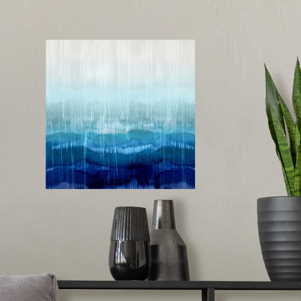 A modern room featuring Abstract Drip Blues 2
