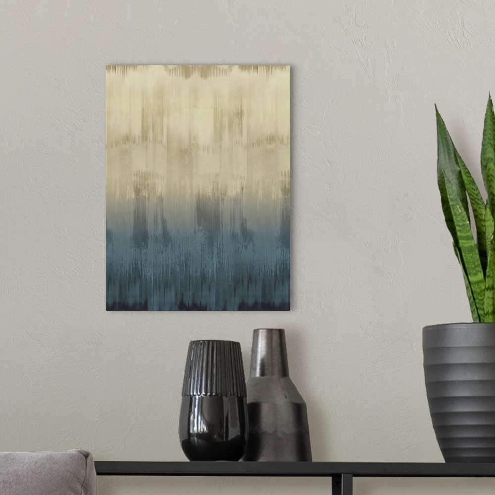 A modern room featuring Abstract Drip Light Blue Tan