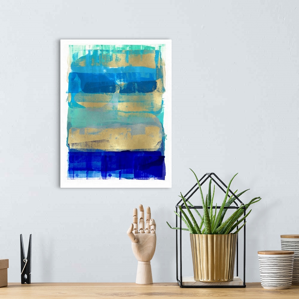 A bohemian room featuring Abstract Expressions Blues and Gold