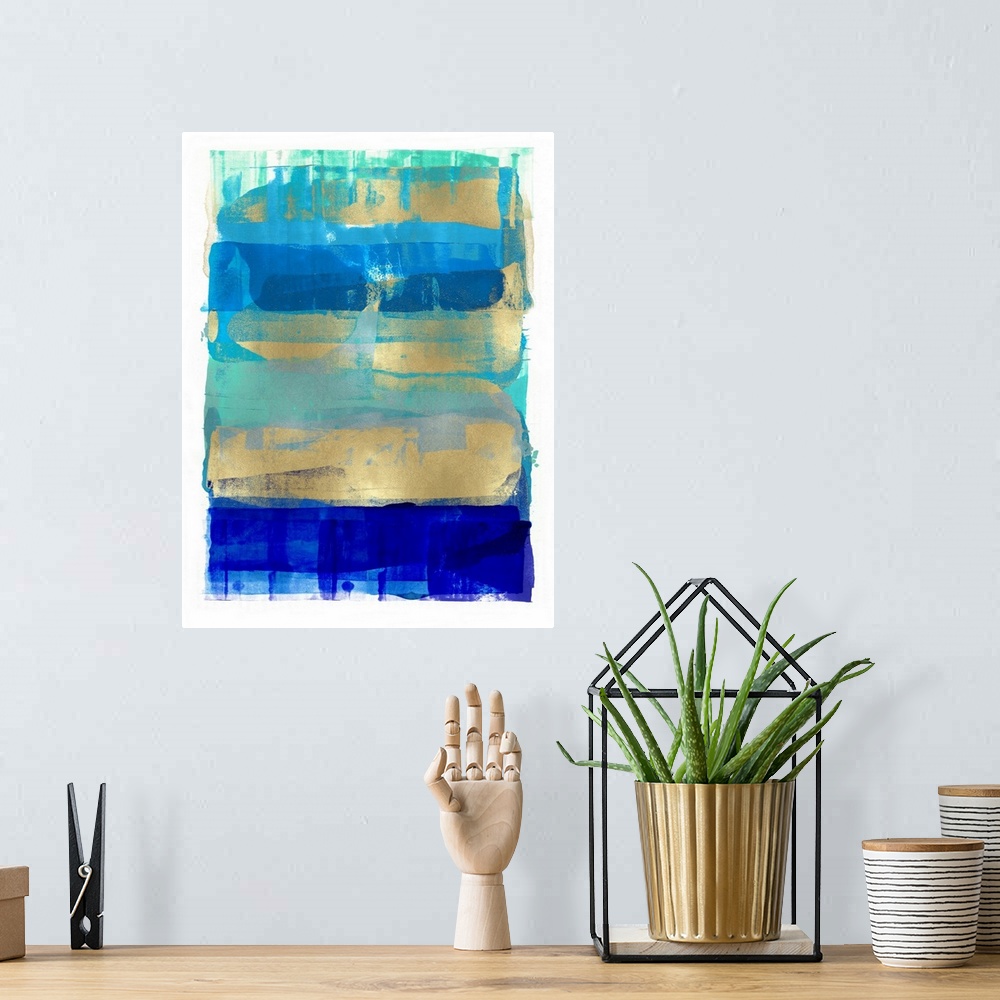 A bohemian room featuring Abstract Expressions Blues and Gold