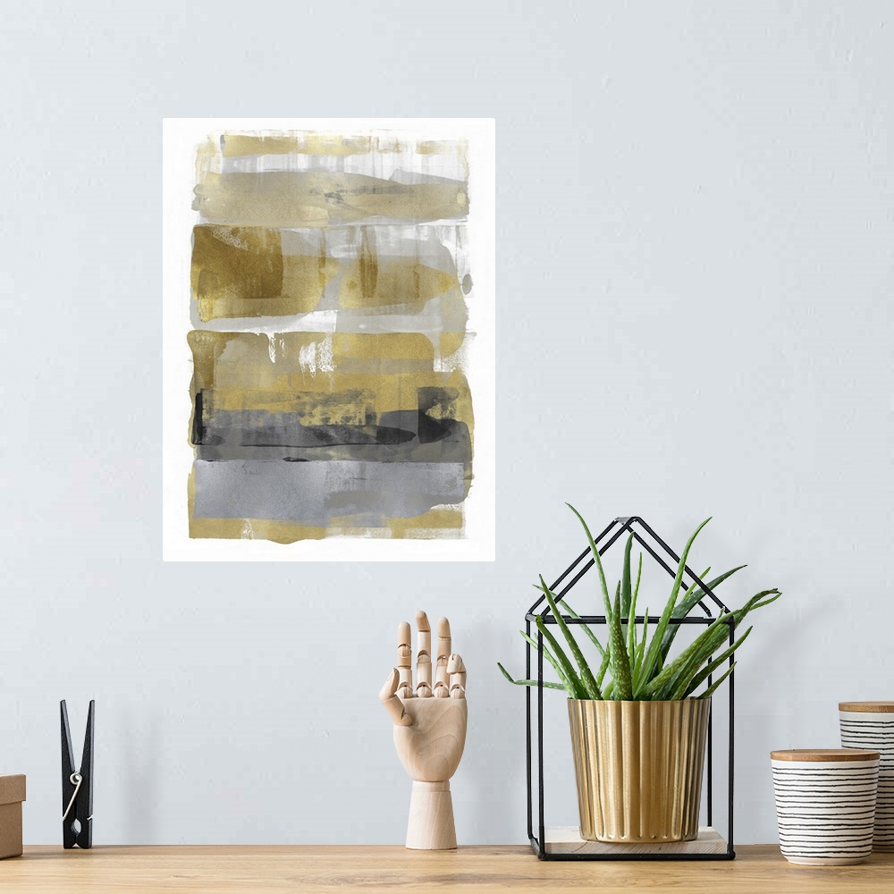 A bohemian room featuring Abstract Expressions Gold Grey