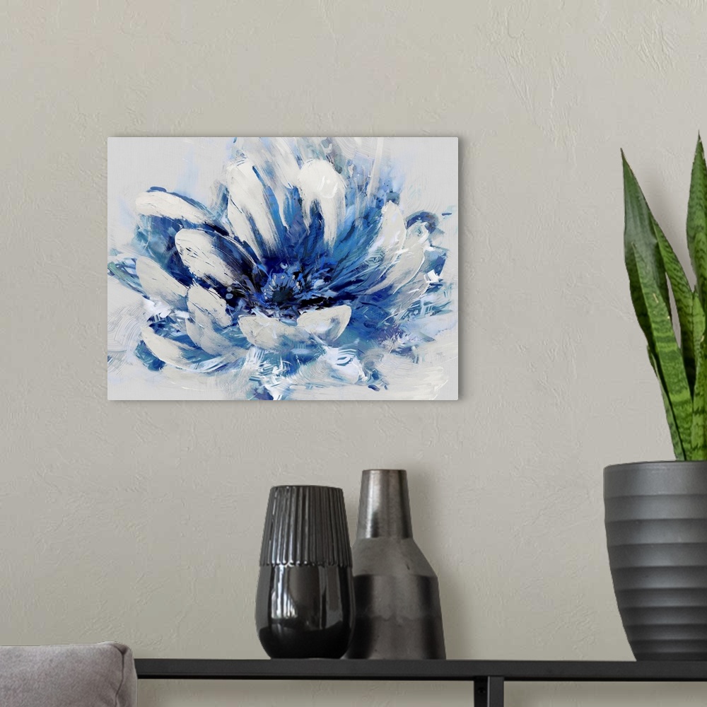 A modern room featuring Abstract Flower Blue