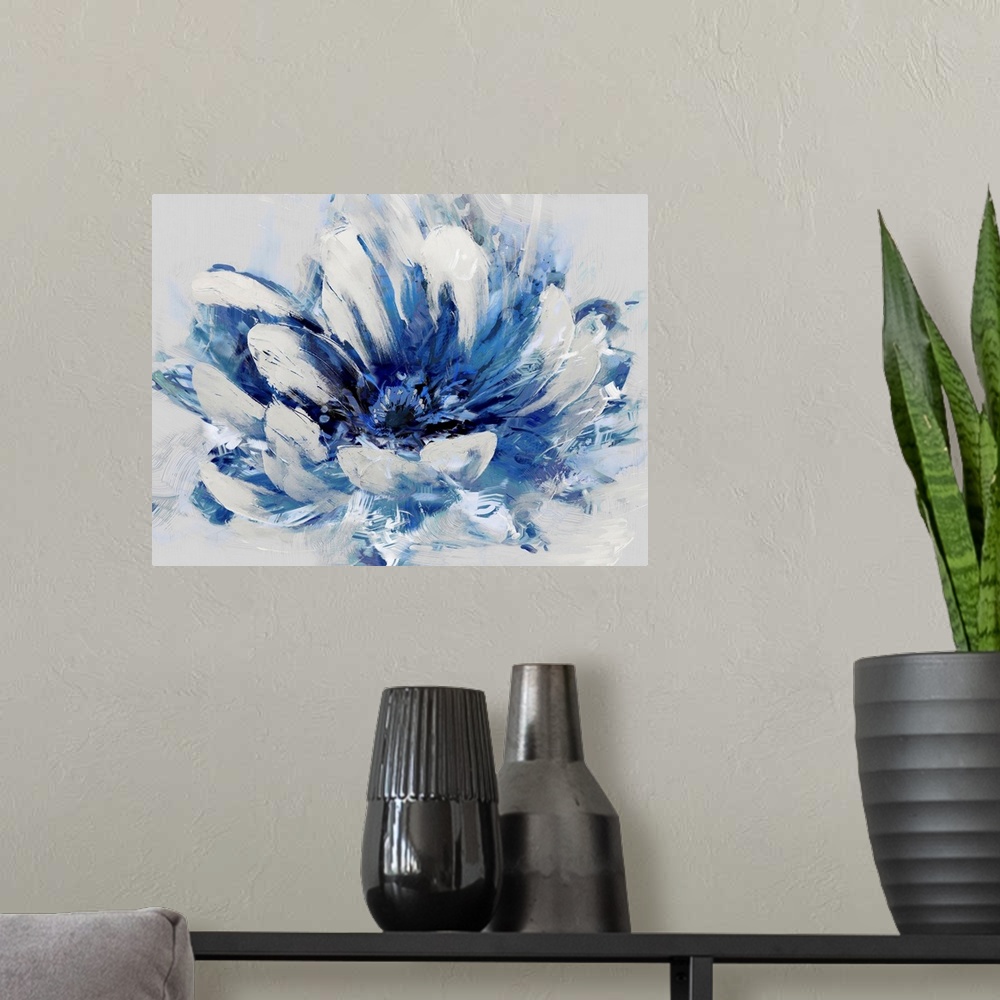 A modern room featuring Abstract Flower Blue