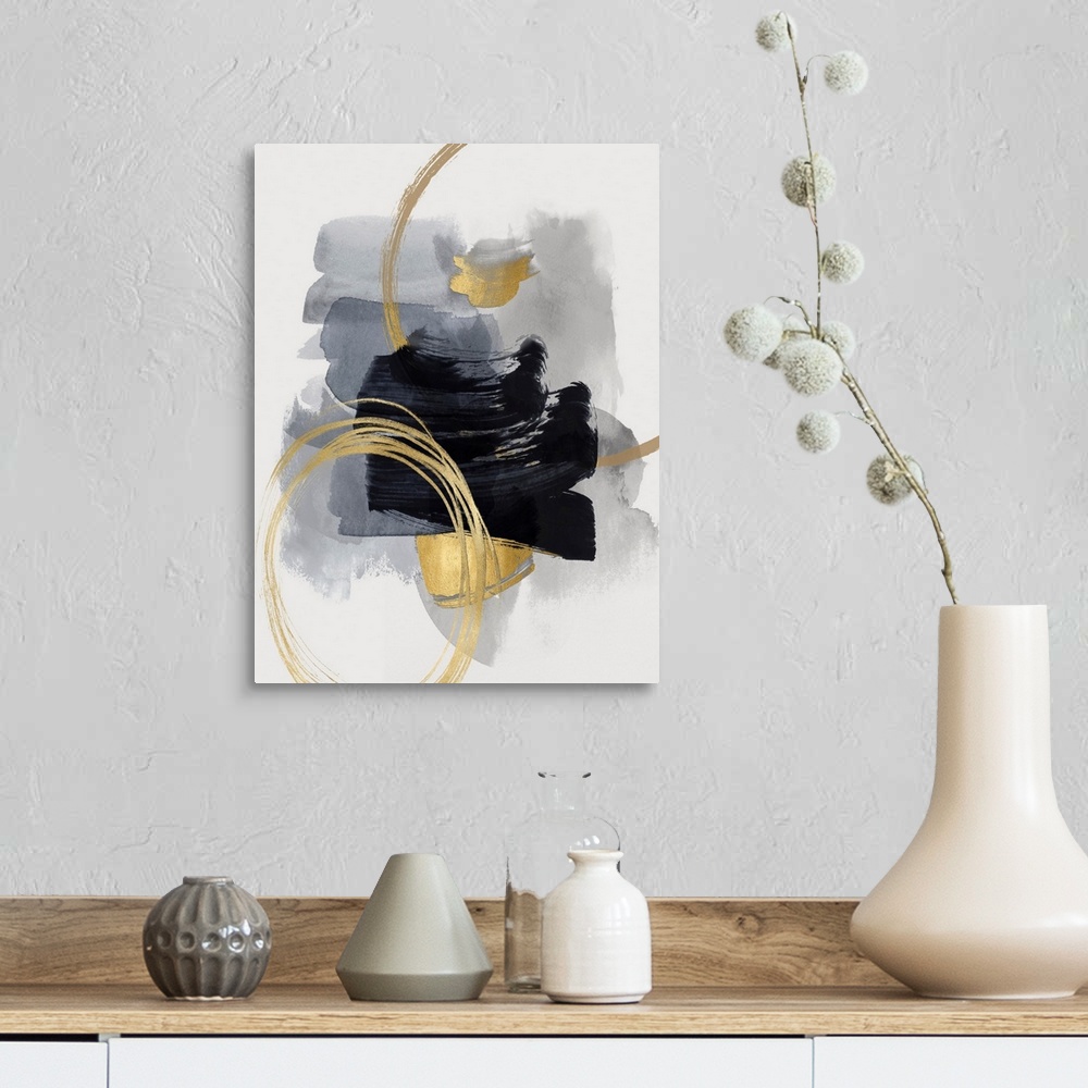 A farmhouse room featuring Abstract Motion Black II