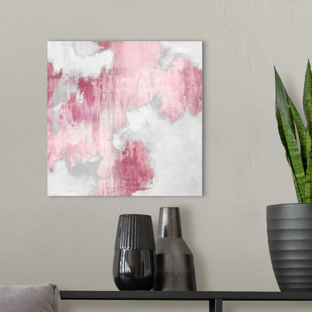 A modern room featuring Abstract Pink White I