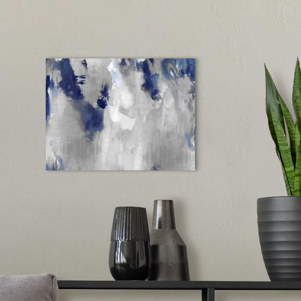 A modern room featuring Abstract Silver Stains Indigo