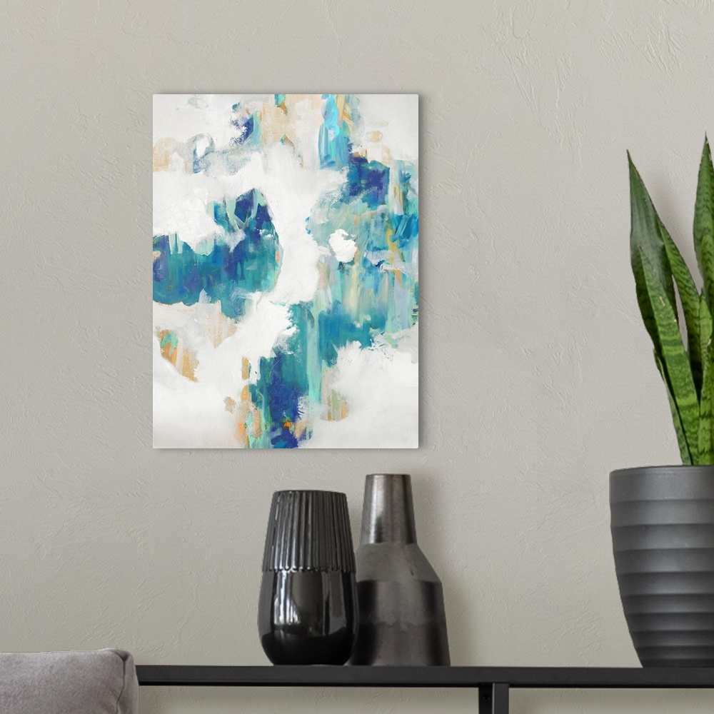 A modern room featuring Abstract Spots IV Blues