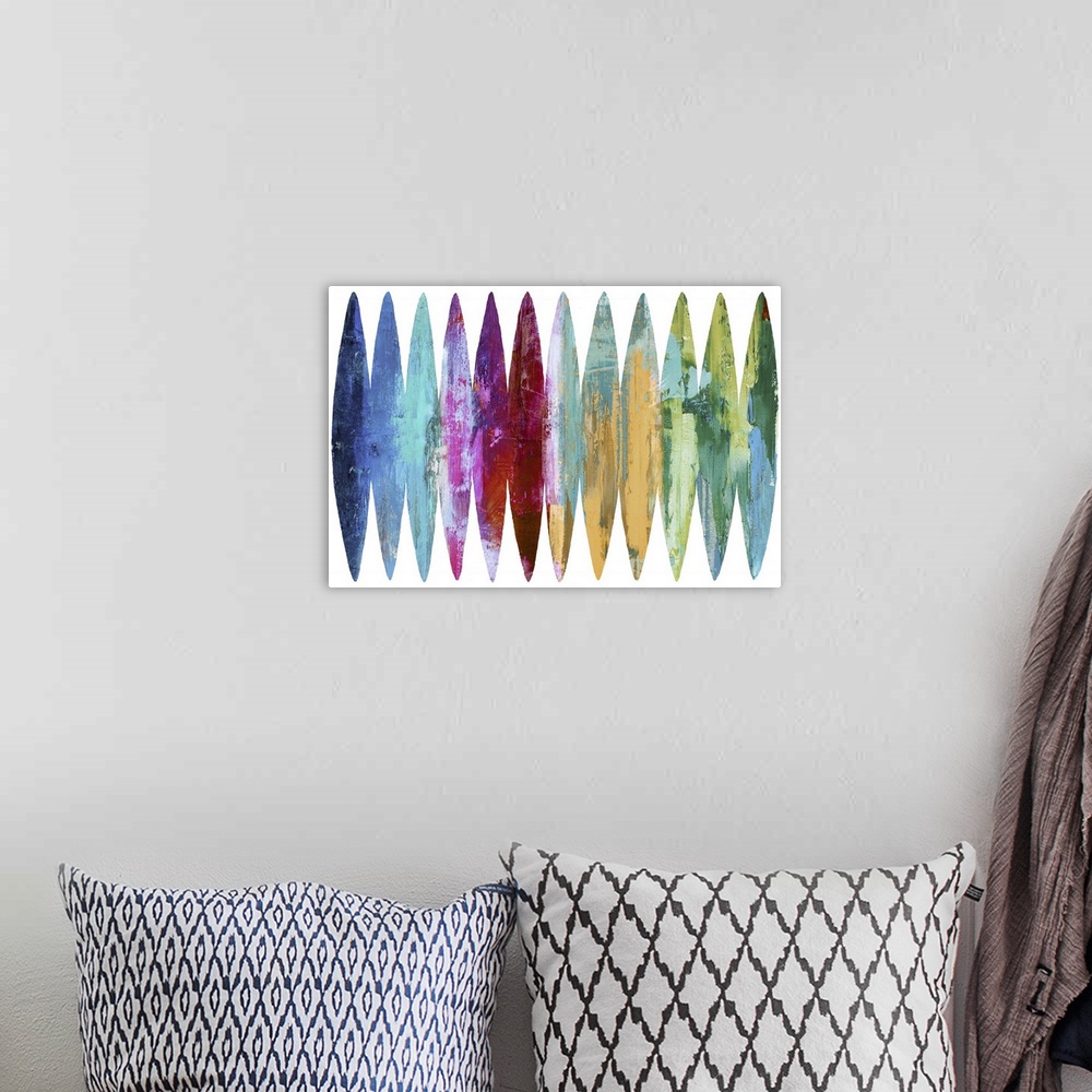 A bohemian room featuring Abstract Surfboards 2 M