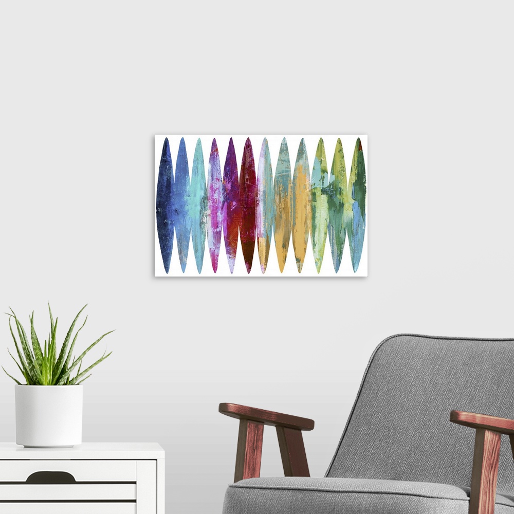 A modern room featuring Abstract Surfboards 2 M