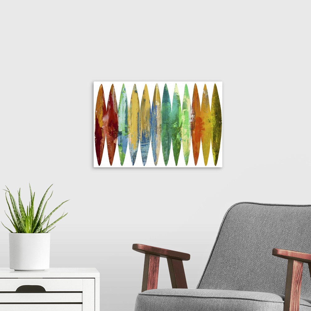 A modern room featuring Abstract Surfboards 3