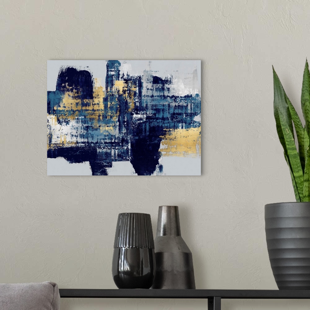 A modern room featuring Big Blues Gold Abstract