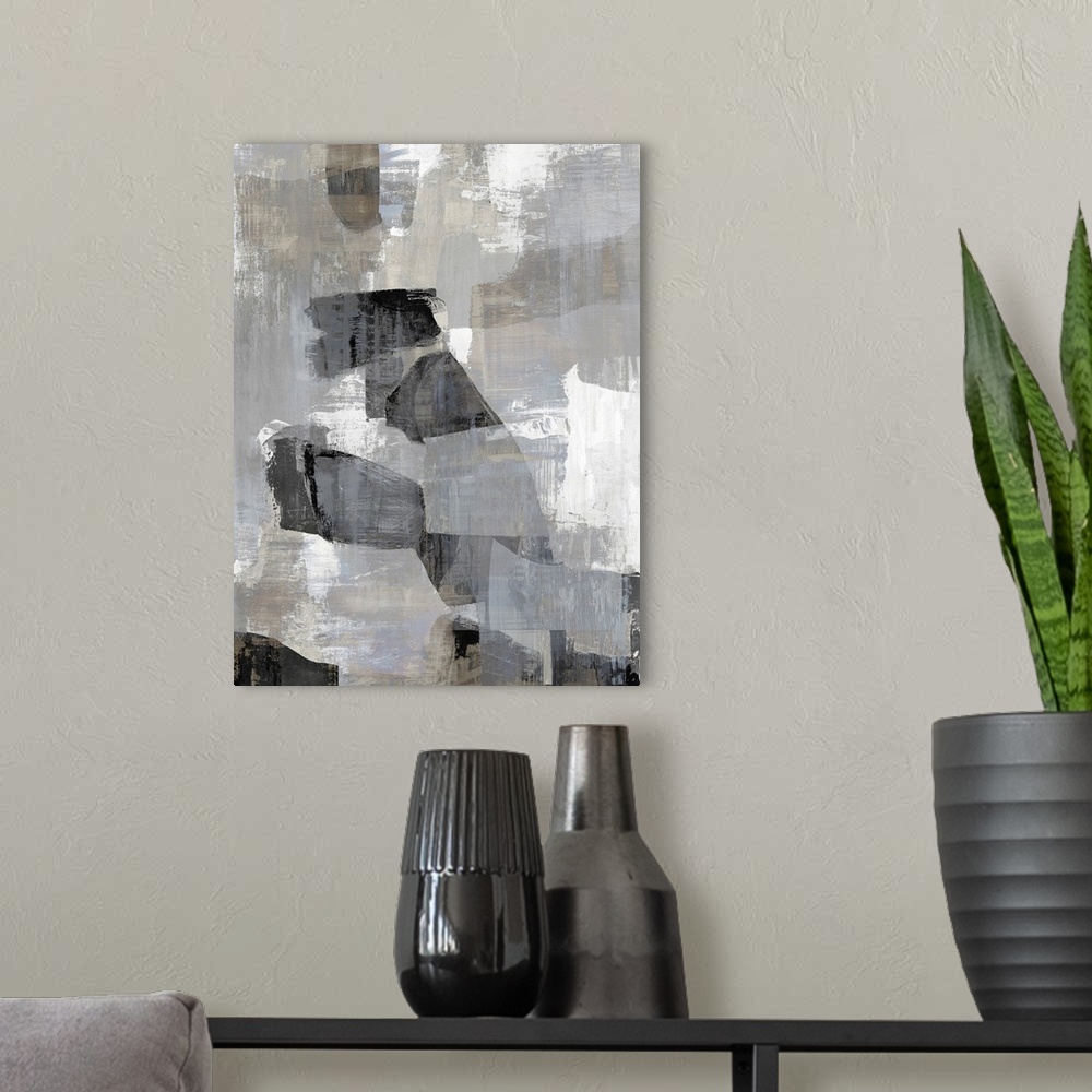 A modern room featuring Black And White Abstract 2