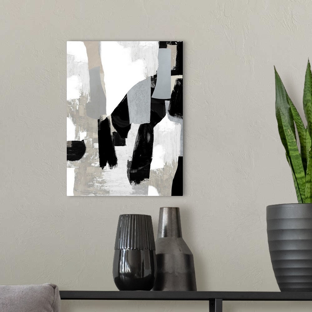 A modern room featuring Black And White Abstract 4