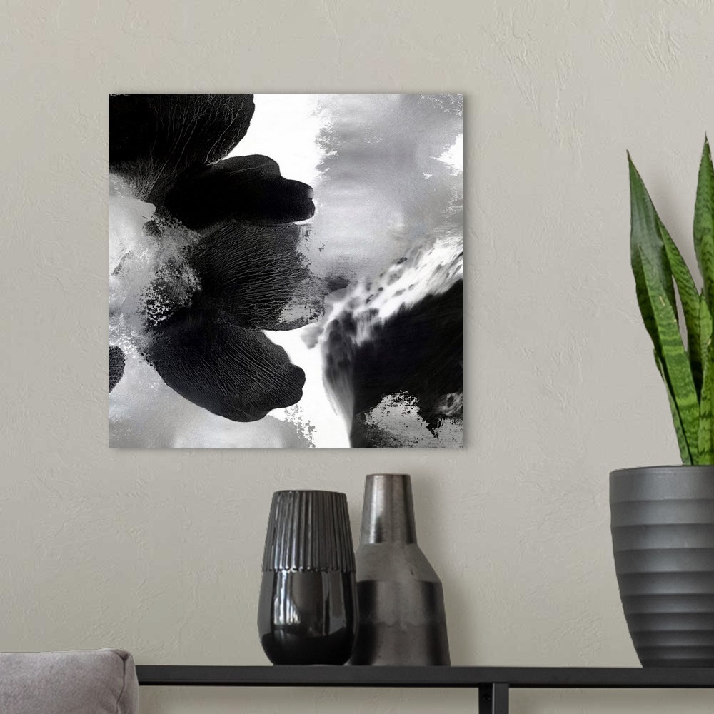 A modern room featuring Black And White Abstract IV